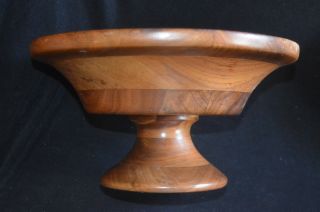 Satin Finish Vtg Walut Footed Bowl Compote 10.  5 " Diam.  Parquet Wood Mid Century