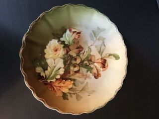 Vintage Antique Bavarian Hand Painted Scalloped Porcelain Plate Flowers Numbered