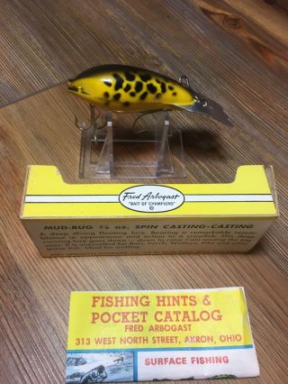 Vintage Fishing Lure Arbogast Mud Bug W/box Yellow Coachdog Old Bait