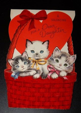 Vintage Rust Craft Dear Daughter Kittens Cat Basket Valentine Greeting Card