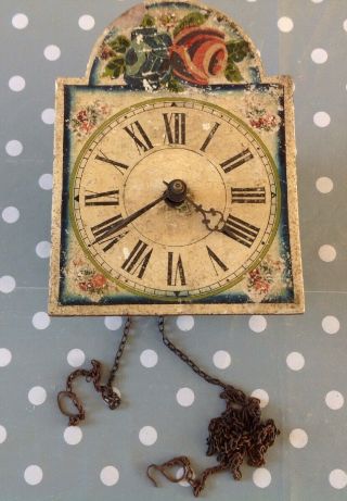 Antique Weight Chiming Wall Clock Hand Painted Face 15x21x10cm