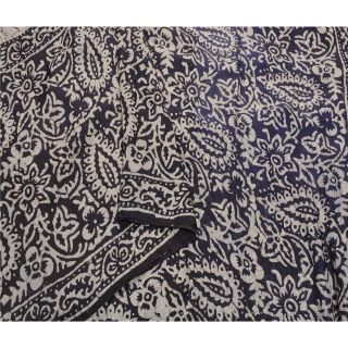 Sanskriti Vintage Cream Saree Pure Silk Batik Work Craft 5 Yd Soft Fabric Sari 3