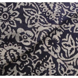 Sanskriti Vintage Cream Saree Pure Silk Batik Work Craft 5 Yd Soft Fabric Sari 5