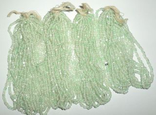 Vintage Antique Clear Green Lined Glass Cut Beads 4 - Mini Hanks Old Stock