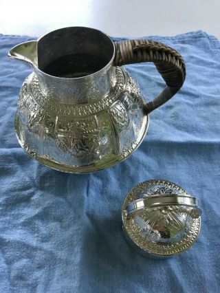 Vintage Silver Plated Teapot - Wicker Handle - Victorian - Indian Colonial