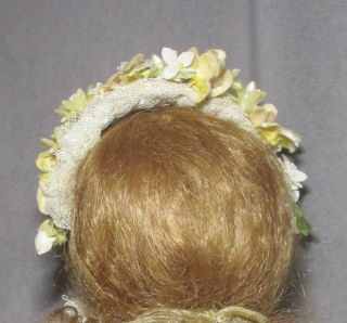 Vintage Doll Hat - Garland - Headband - Ivory Wax & Velvet Flowers 4