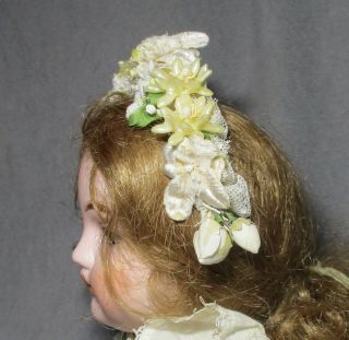 Vintage Doll Hat - Garland - Headband - Ivory Wax & Velvet Flowers 5