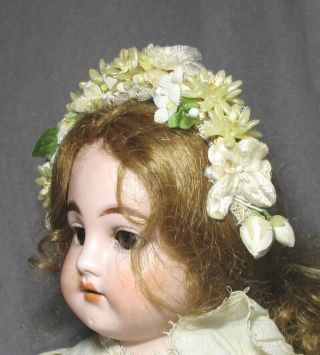 Vintage Doll Hat - Garland - Headband - Ivory Wax & Velvet Flowers 6