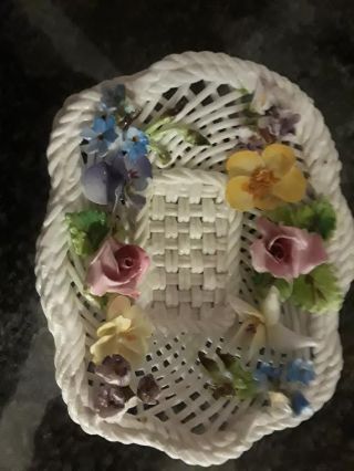 Vintage Porcelain " Flower Basket " Dish Staffordshire,  Made In England - Antique