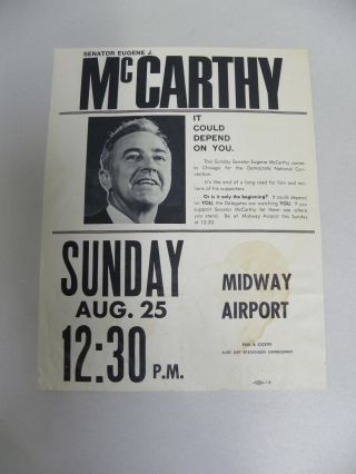 Vtg Senator Eugene J Mccarthy Chicago Midway Airport Campaign Flyer Poster (a4)