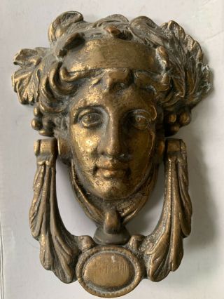 Antique Brass Door Knocker (heavy) Roman Face And Impressive