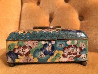 CHINESE CLOISONNÉ TURQUOISE MULTI COLOR FLORAL JADE CENTER HUMIDOR TRUNK BOX JAR 2