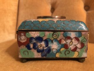 CHINESE CLOISONNÉ TURQUOISE MULTI COLOR FLORAL JADE CENTER HUMIDOR TRUNK BOX JAR 5