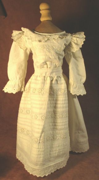 Vintage Doll Dress For 19 " - 21 " Bisque Doll - Ivory Eyelet Laces & Tucks