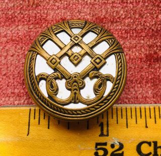 WOW 7 Large Antique French Intricate BRASS OVERLAY MOTHER OF PEARL BUTTONS 2