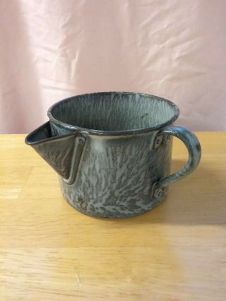 Antique Mottled Gray Graniteware Tea Steeper
