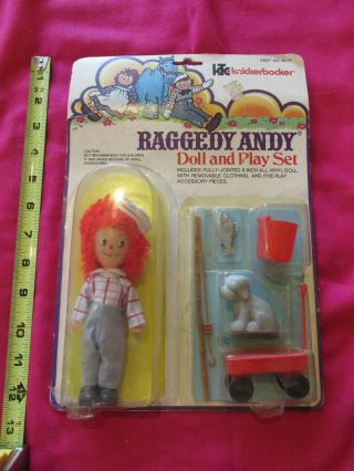 Vintage 1976 Knickerbocker Raggedy Andy Doll And Play Set Dog Fishing Wagon Ann