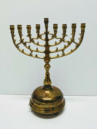 Antique Vintage Judaica Brass Chanukah Hanukkah Menorah Candle Holder Music Box