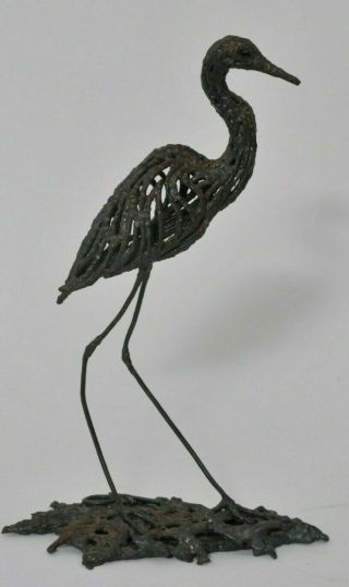Vintage Heron Or Crane Bird Metal Sculpture Signed Ks