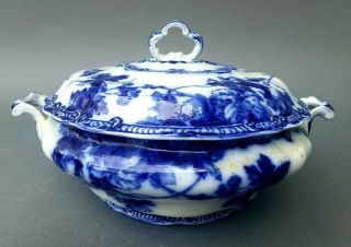 Antique Lonsdale Ridgways Flow Blue Footed Lidded Tureen