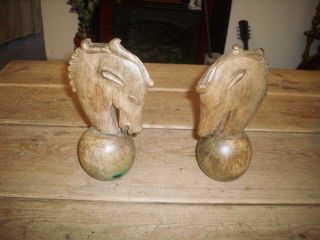 Antique Wood Carvings,  Horses Heads Book Ends,  By Laho London