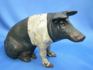 Vintage Antique Cast Iron Piggy Bank Sow Pig Door Stop Paint