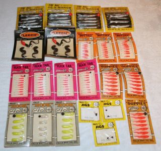 Vtg Falls Bait Co.  Fishing Tackle Nos Jig - N - Minnow Hotties Flick Tail Guppies