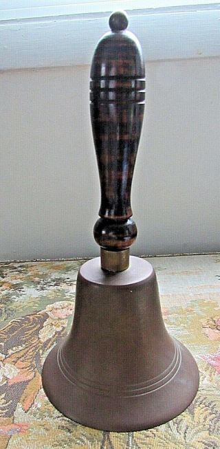 Antique Large Brass Wood Handle Hand Held Dinner Or School Bell Clapper