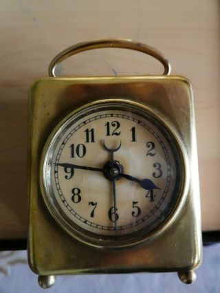 An Antique Small Brass Cased Carriage Clock With Alarm