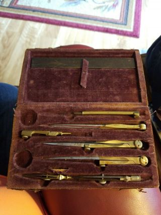 Vintage Antique Drafting Kit Drawing Math Geometry Set Compass Tools