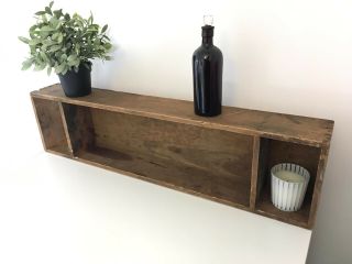 Vintage Industrial Wood Wooden Box Tray Shelf Rustic Stand Display