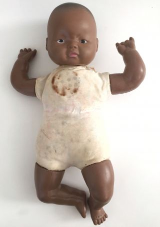 Vintage African American Baby Doll Black Aa 12 " Cloth Body Noise Maker