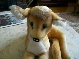 Vintage Mohair Steiff Deer Fawn Bambi Laying Down Germany 15 " Long - Ear Button