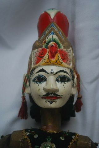 Vintage Early 20th Century Wayang Golek Double Sided Head Wood Rod Puppet Batik 2