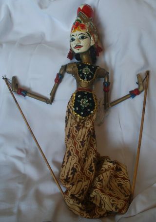 Vintage Early 20th Century Wayang Golek Double Sided Head Wood Rod Puppet Batik 3