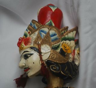 Vintage Early 20th Century Wayang Golek Double Sided Head Wood Rod Puppet Batik 6