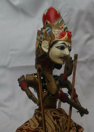 Vintage Early 20th Century Wayang Golek Double Sided Head Wood Rod Puppet Batik 7