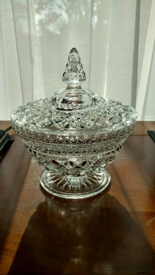Gorgeous Vintage Large Cut Crystal Candy Dish With Lid " Pineapple " Pattern