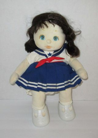 My Child Doll Vintage Mattel 1985 Brown Hair Turquoise Blue Eyes Sailor Dress