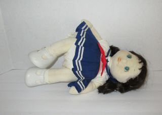 My Child doll vintage Mattel 1985 brown hair turquoise blue eyes sailor dress 8