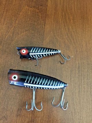 2 Vintage Heddon Chugger Spook Fish Lures Baits.  Two Sizes