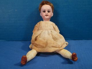 Antique German Bisque Head Doll - 7 " Jointed - Mechanical Glass Eyes - Open Mout
