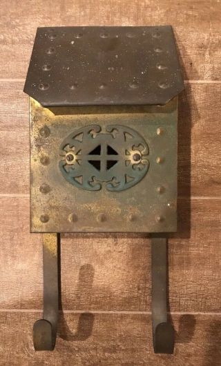 Antique Heavy Solid Brass Mailbox Upright Wall Mount,  Patina