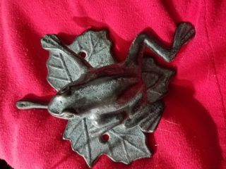 Vintage Frog On Maple Leaf Pad Door Knocker Cast Brass