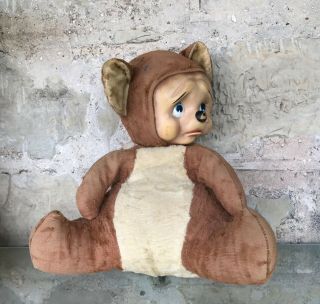 Rushton Early 1960s 15” Stuffed Crying Bear,  Much Loved,  Plush With Rubber Face