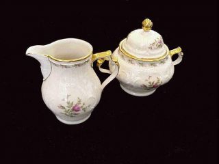 Antique Rosenthal Sanssouci Rose Ivory Gold Trim Creamer & Lidded Sugar Bowl Set