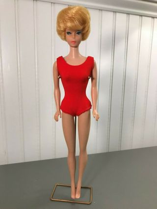 Vintage 1962 Barbie - Blonde / Platinum (?) Bubble Cut Doll With Coral Lips