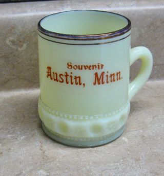 Antique Custard Glass Souvenir Mug Austin Minn Mn