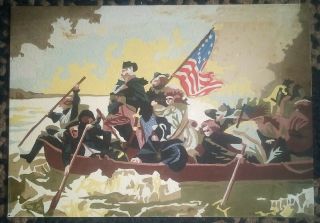 Vintage Washington Crossing The Delaware Paint By Number Painting Raised Flag