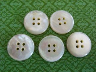 5 Antique Vintage Pearl Buttons Thick White 22mm Sew Craft Jewelry Knit Quilt
